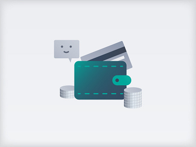 Pay when you’re happy cash coins credit card gradient icon money payment smile wallet