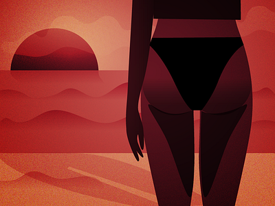 Sunset beach body illustration sunset
