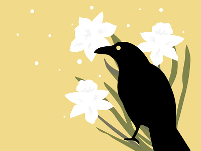 Crow and Daffodil bird crow daffodil flower