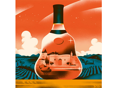 History of Cognac bottle cognac food history illustration landscape vintage
