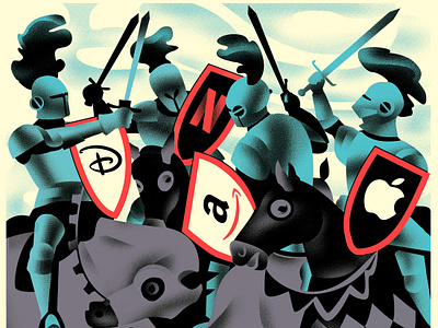 Editorial illustrations for KinoReporter amazon apple disney film knight netflix print streaming tv