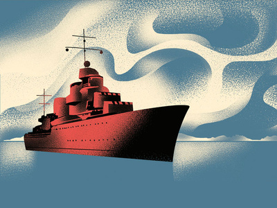Panorama II clouds cruiser design historic history illustration landscape print russia ship vintage