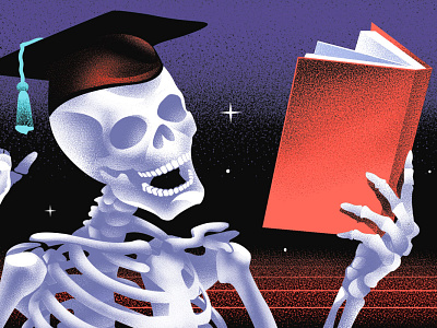 Editorial illustration for GQ book death expert future gq illustration skeleton