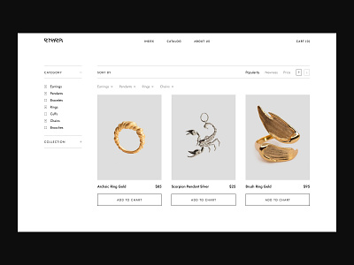 ETHER | Jewelry Online Store | Catalog Page catalog catalog page consept design jewelry minimal online shop online store typography ui web web design website