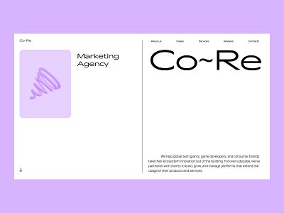 Co-Re. Marketing Agency Website. First Screen consept design interface marketing agency minimal typography ui ux web web design website