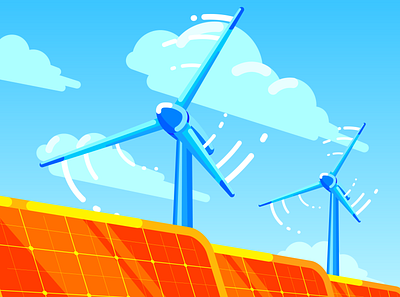 Wind turbines and solar panels art artist character design flat illustration illustration art illustrator sun vector wind