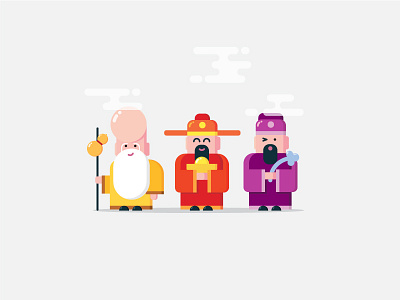 Fu Lu Shou artist character design flat god of wealth illustration lucky