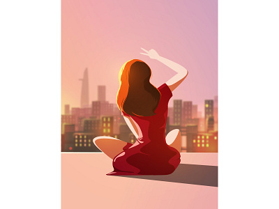 Girl and Sunrise artist character design flat girl illustration