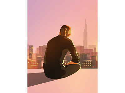 Boy and Sunrise art artist boy character design flat illustration vector