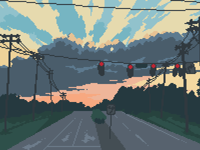 Stoplight colorful landscape pixel art