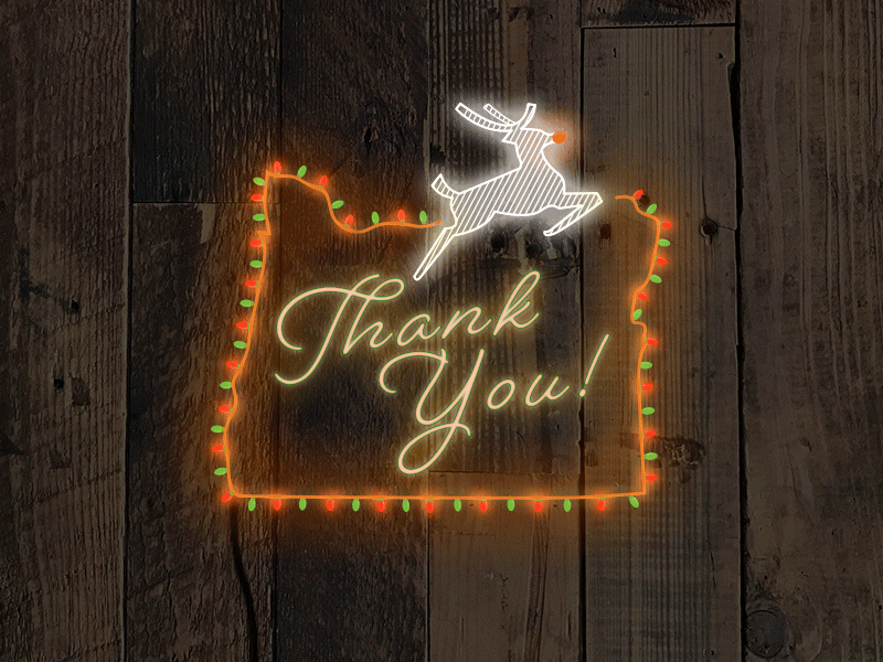 Thank you Oregon Gif animated bright christmas email gif lights oregon reindeer sign stag thank you white