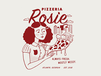 Pizza! city drawing illustration pizza red retro shirt shirt design t shirt vintage waitress