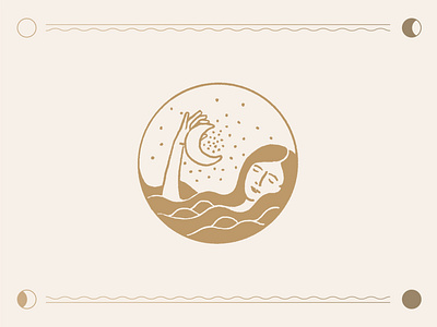 moon + tide 🌙 design drawing gold illustration illustrator moon nature nighttime stars tide vintage woman