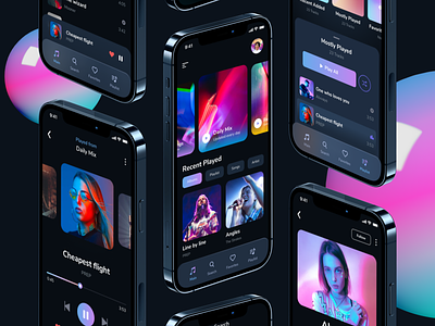 Music Player App || Dark Mode app clean colorful dark app dark mode dark ui design equalizer itunes mobile modern music player playlist song spotify ui ui design uiux ux