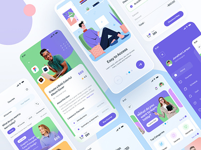 Online Course App | More Screens app cheerful class clean colorful course e course app e learning education fun illustration interactive learn learning app mobile app modern online playful product study