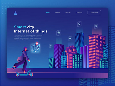Smart city Landing Page app architecture building city city illustration company connection development engineering infrastructure internet isometric modern network perspective service smart technology uiux website