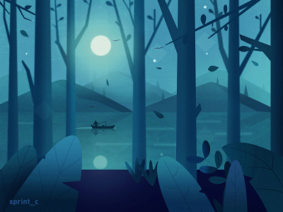 night forest mountain night 插图 设计