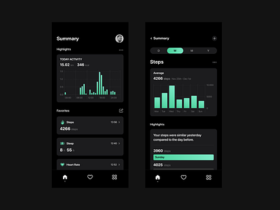 Healthtracker app clean dark dashboard design graphics health minimal mobile mobile ui ui