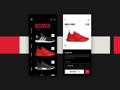 Sneakers Shop black bold clean concept design minimal product red shoes simple sneakers ui white
