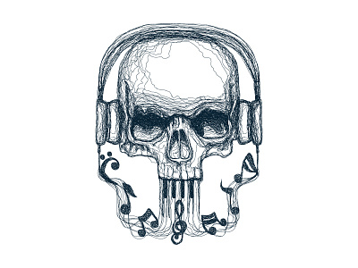 Skull Music Line illustration line music piano portrait rock scribbled skull