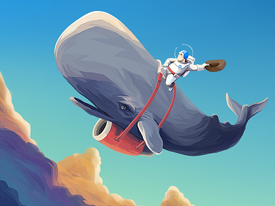 Cruising the sky astronaut character epic illustration sky wacom whale