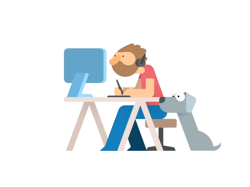 Working from Home after effects animal animation character clean colour dog gif illustration motion