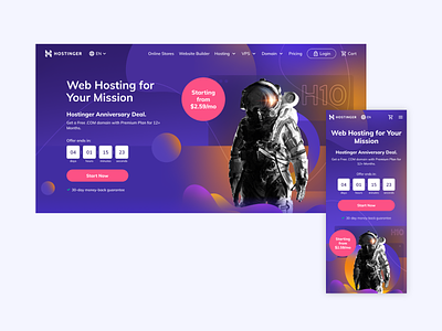 On A Miss10n - Campaign ads banners carousel creatives design homepage hostinger ui ux web design