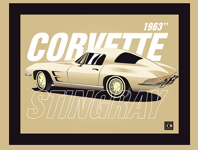 1963 Stingray Corvette graphic design illustration monochrome vector vehicle