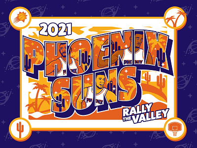 Phoenix Suns - Rally The Valley 2021 brand branding cartoon color design graphic design hero icon illustration mural poster typography ux vector