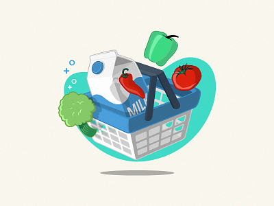 Shooping app basket design digital illustration digital painting drawing food illustraion milk shop tomato ui vegetarian