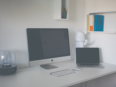 2014 workspace [free photos!] bearbrick desk free imac psd setup stock workspace