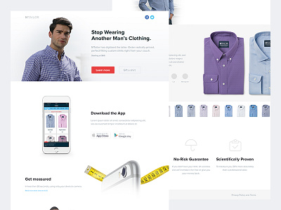 MTailor home page clean conversion ecommerce fashion flat landing page light shirt startup