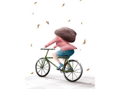 Exploring a new illustration style. autumn leaves breezy color cycling design girl illustration illustration windy
