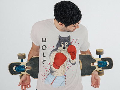 Wolf-Boxer on Cloth apparel concept design digital drawing illustration mockup shirt