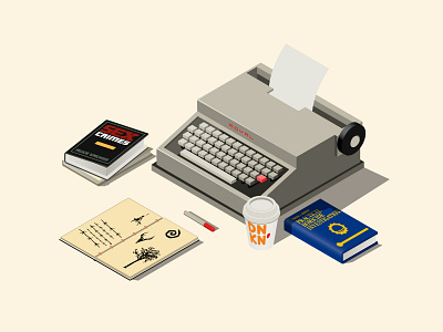 Investigation books branding drink flat flat illustration illustration investigation isometry royal true detective typewriter vector