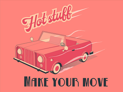 Hot stuff ad brochure cabriolet car fast flat illustraion isometric car isometry retro speed vector vintage