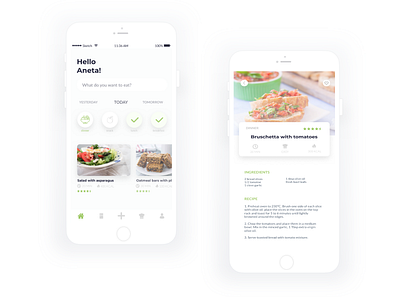 Fridggy - Meal Planning App app design calories counter design diet duotone fitness food fridge meal planner minimal recipe recipe app saving ui white