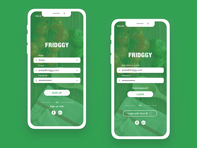 Sign Up and Sign In Food App Fridggy app design calories counter daily 100 daily 100 challenge dailyui 001 food fridge recipe app sign in sign up