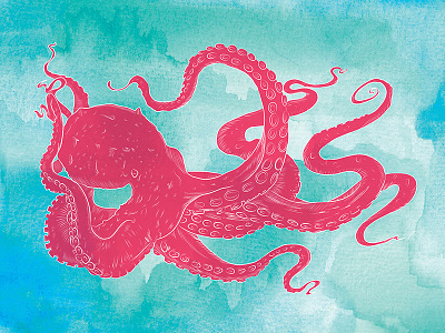 Pink Octopus animals draw illustration ocean octopus pink sea tentacles vector watercolor