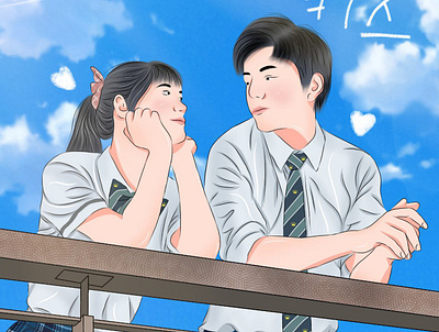 Couple at School art daily art design digital art illustration korean korean style school