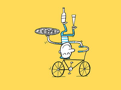Pizza Delivery bicycle bike cartoon delivery food humor humorous illustration illustrator pizza