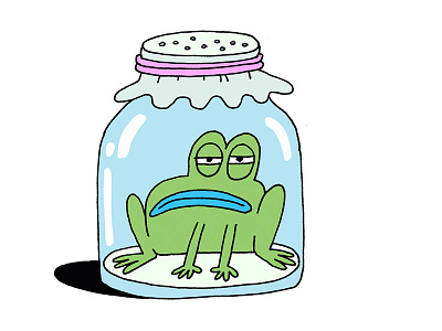 Frog in Jar cartoon cartoons character frog illustration jar sad
