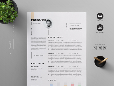 Resume/CV a4 cover letter creative cv creture resume cv cv template modern cv psd resume us letter vector word