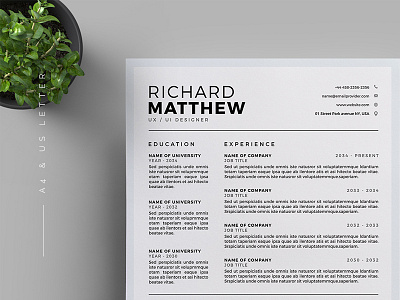 Resume/CV a4 branding business business letterhead clean corporate corporate identity cv template docx letterhead modern resume professional professional resume resume simple stationery us letter vector word word template