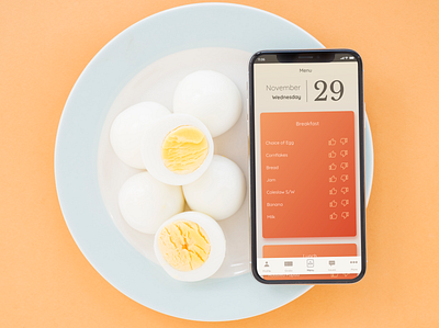 Menu Screen adobexd design eggs food and drink food app illustration mobile app design mockup orange