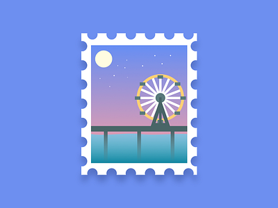 Stamp Design calming design ferris wheel figma figma design illustration minimal art night soothing stamp stamp design world