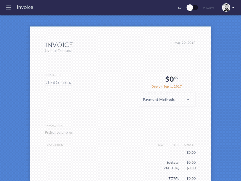 Invoice.to - Typing company information