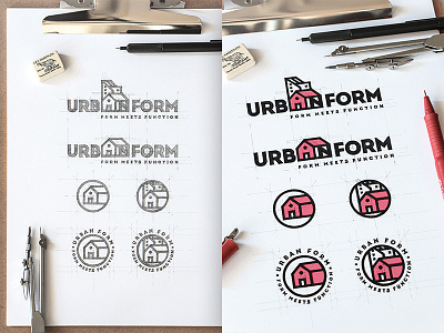 URBAN FORM brainyworksgraphics brand clipboard color logo color options design graphicdesign handdrawn inspiration logo logodesign pencil skethes urban form work in progress