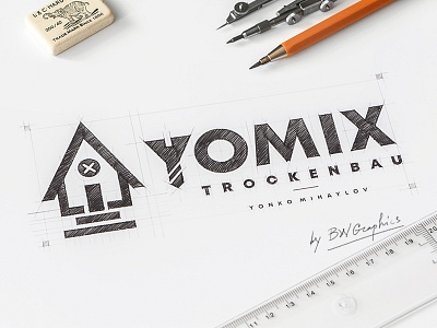 YOMIX trockenbau brainyworksgraphics brand design geometriclogo graphicdesign handdrawn henddrawn henddrawnlogo inspiration linegeometryclogo logiclogo logo logodesign pappersketch pencilsketch yomixtrockenbau