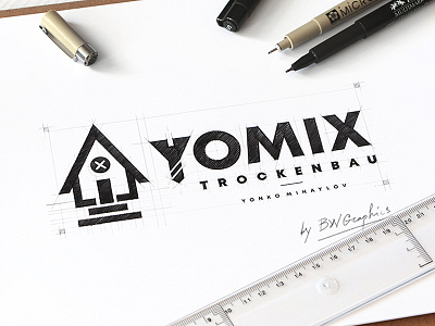 YOMIX trockenbau brainyworksgraphics brand bwlogo clipboardsketch design geometriclogo graphicdesign handdrawn handdrawnlogo inspiration logicgeometriclogo logo logodesign pappersketch pencilsketch yomixtrockenbau